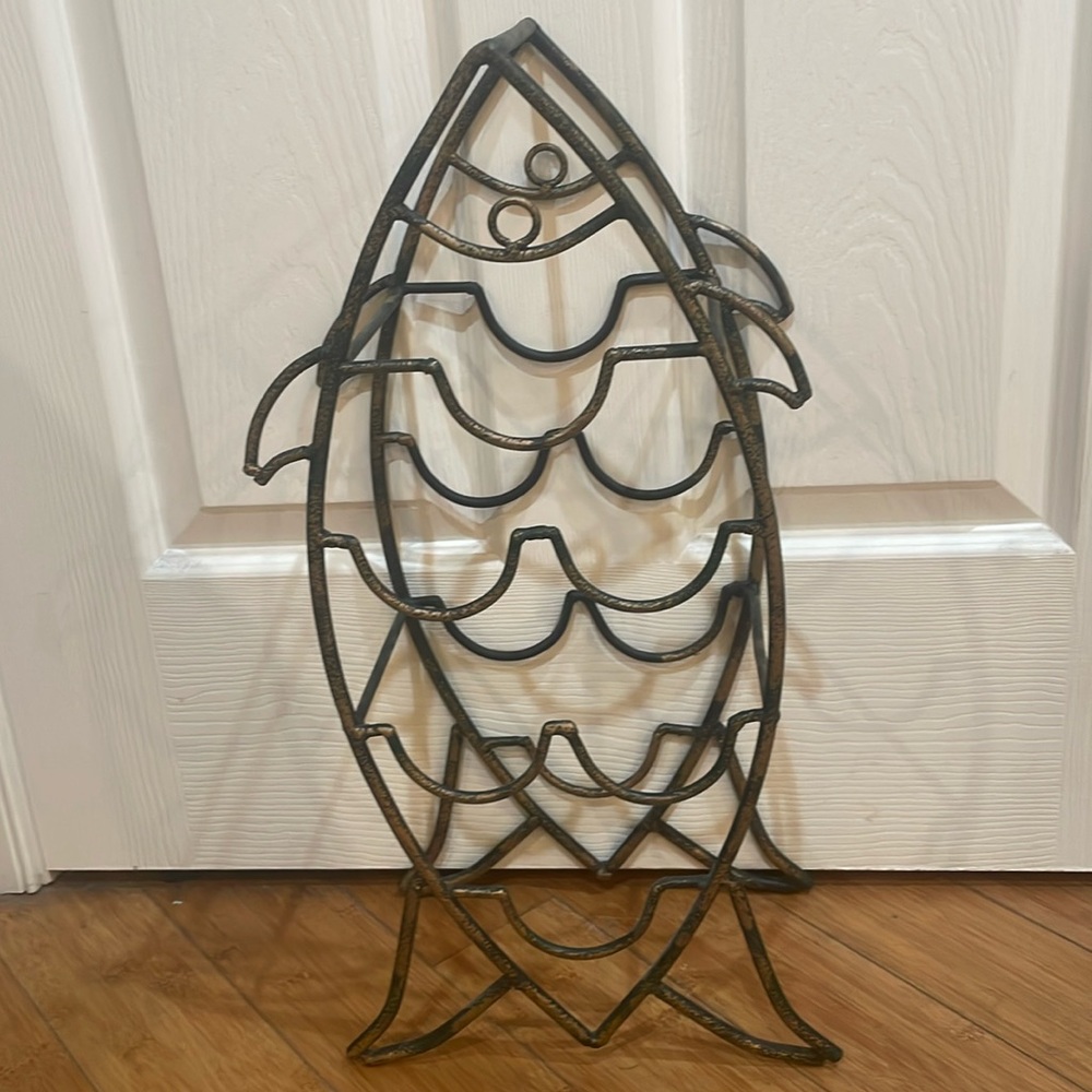 Vintage Gold Fish-Shaped Wine Rack Sculpture